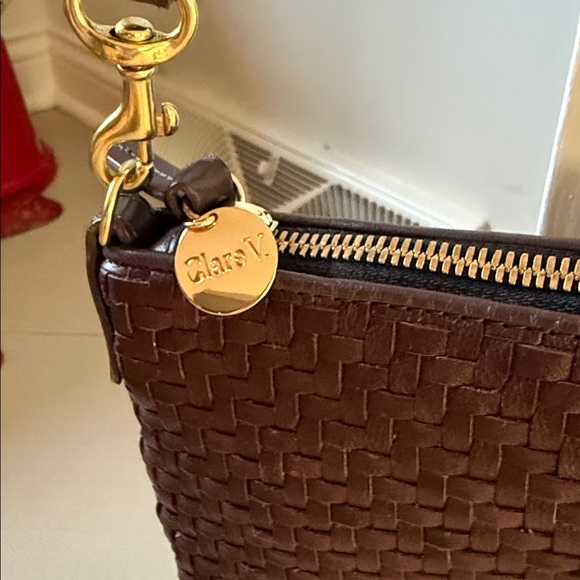 Retired color CLARE V Petit Moyen Crossbody Bag in burgundy. - Picture 7 of 16